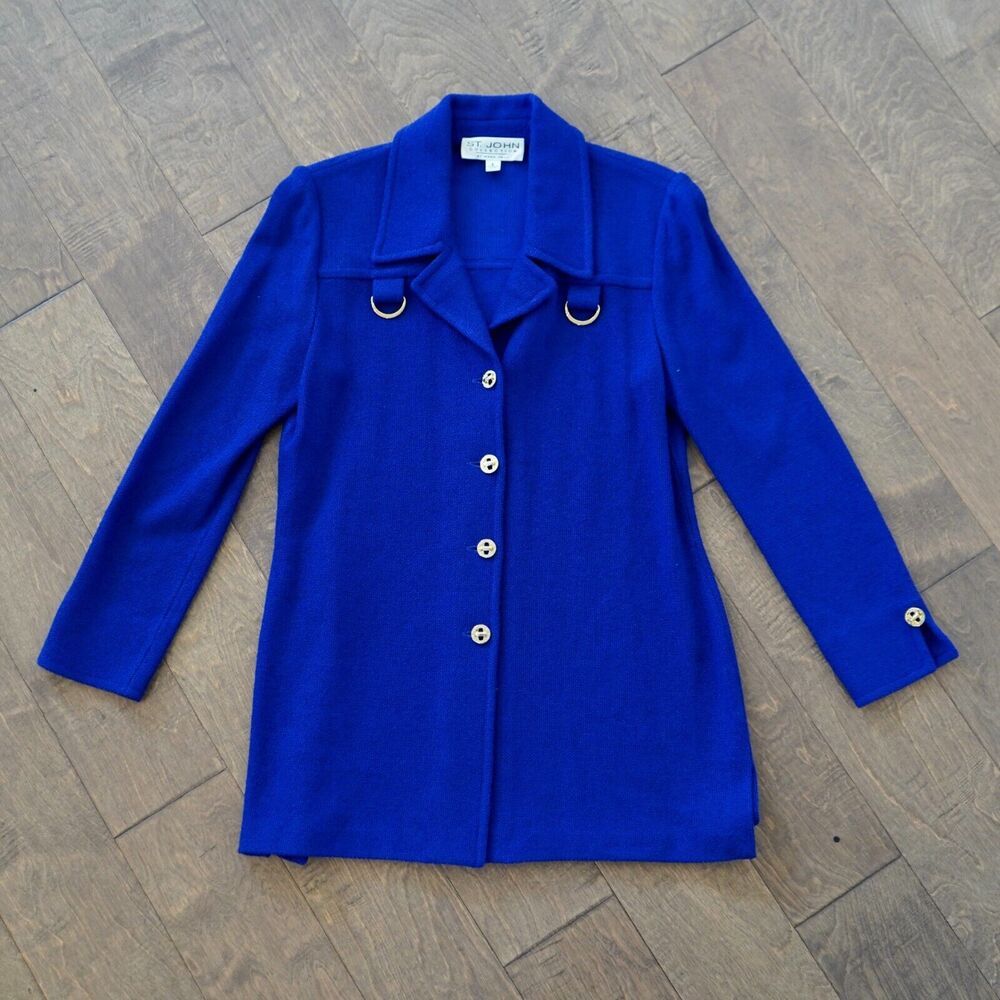St.‎ John Collection By Marie Gray Blue Tunic Length Jacket Sz 6 Nautical